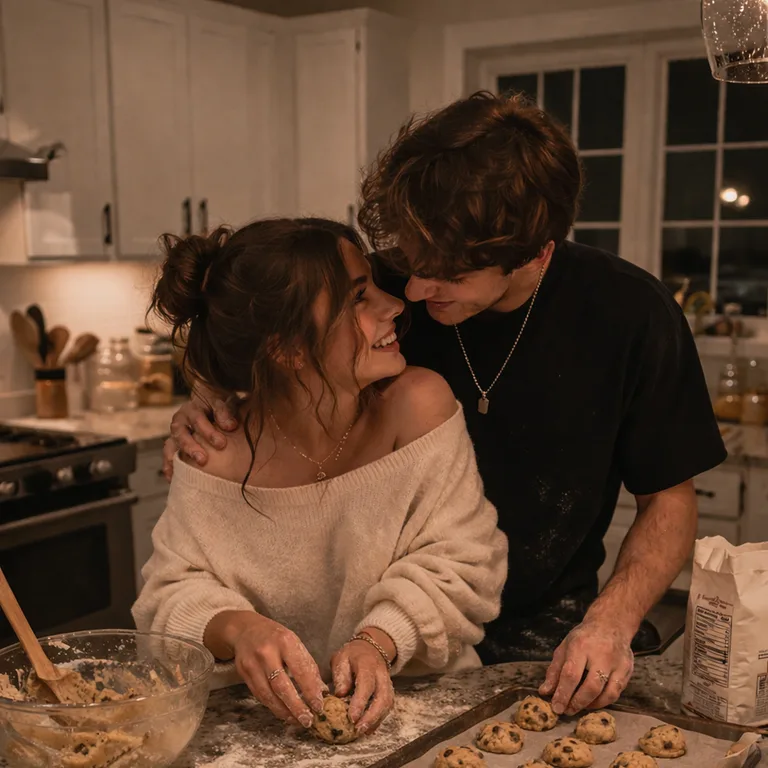 Couple baking cookies together