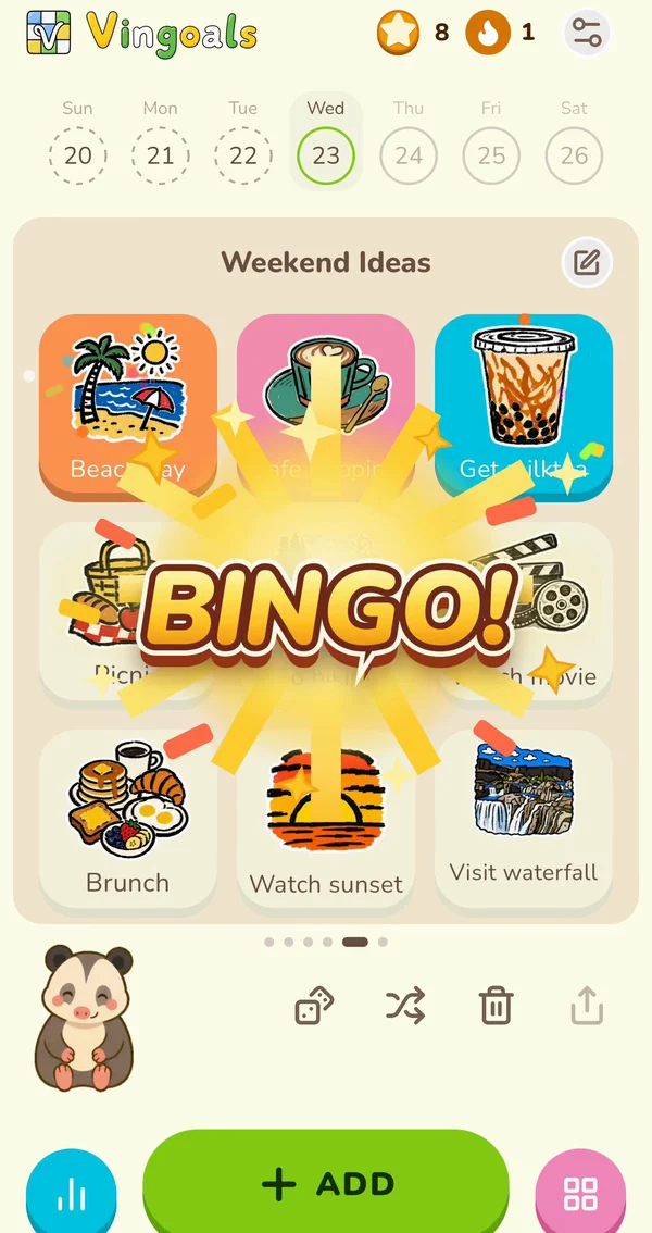 The app celebrating a Bingo on the Weekend Ideas board